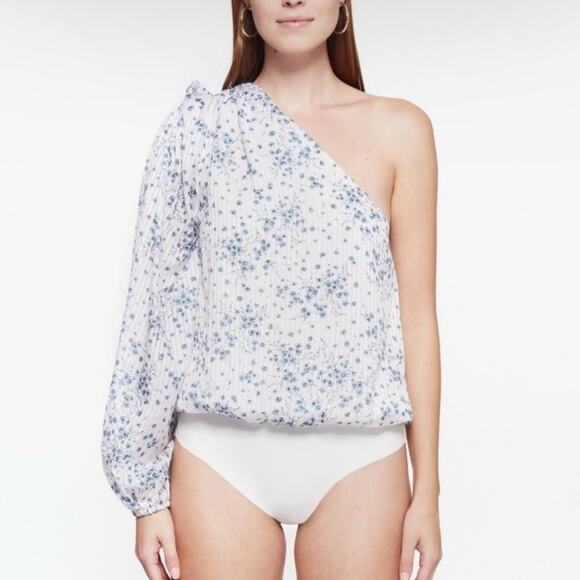 CAMI NYC Lenore Cotton Silk One Shoulder Floral Stripe Bodysuit S - Picture 4 of 10